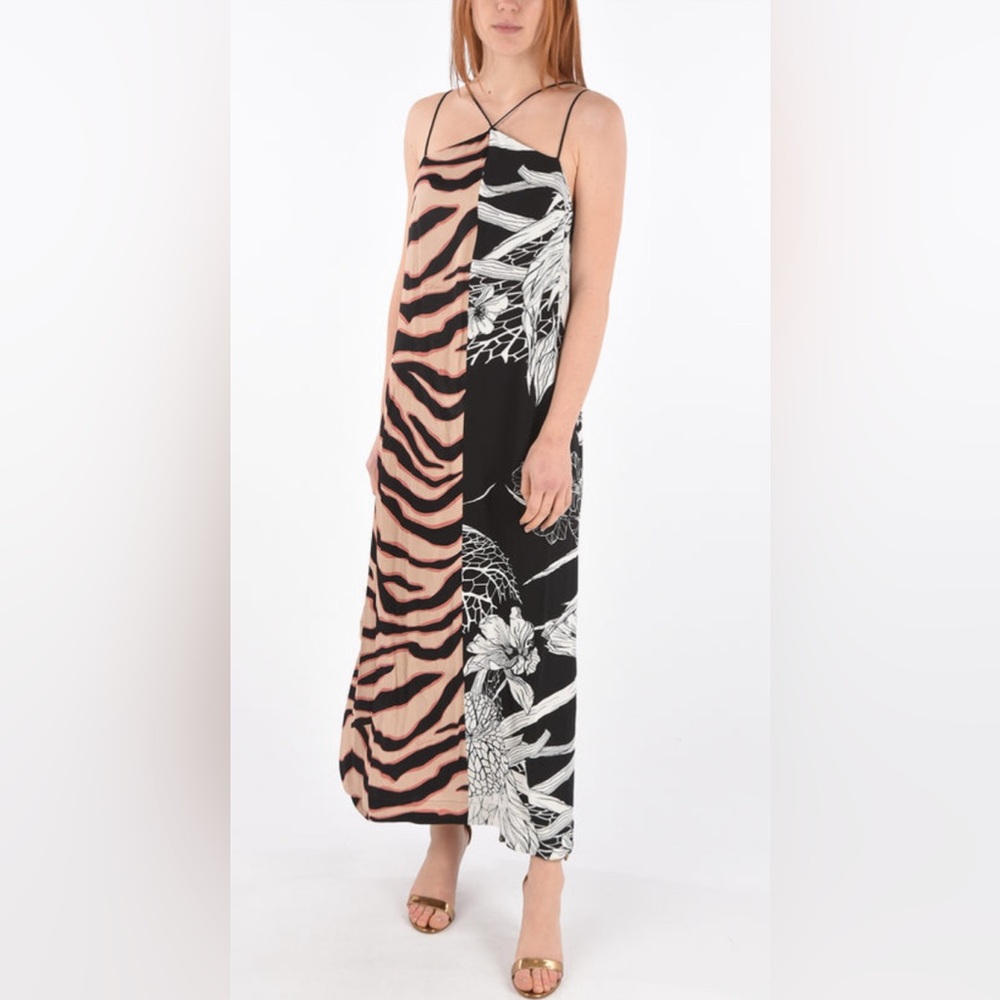 Just Cavalli Double Patterned Maxi Dress With Crisscross Straps Size 38 NWT